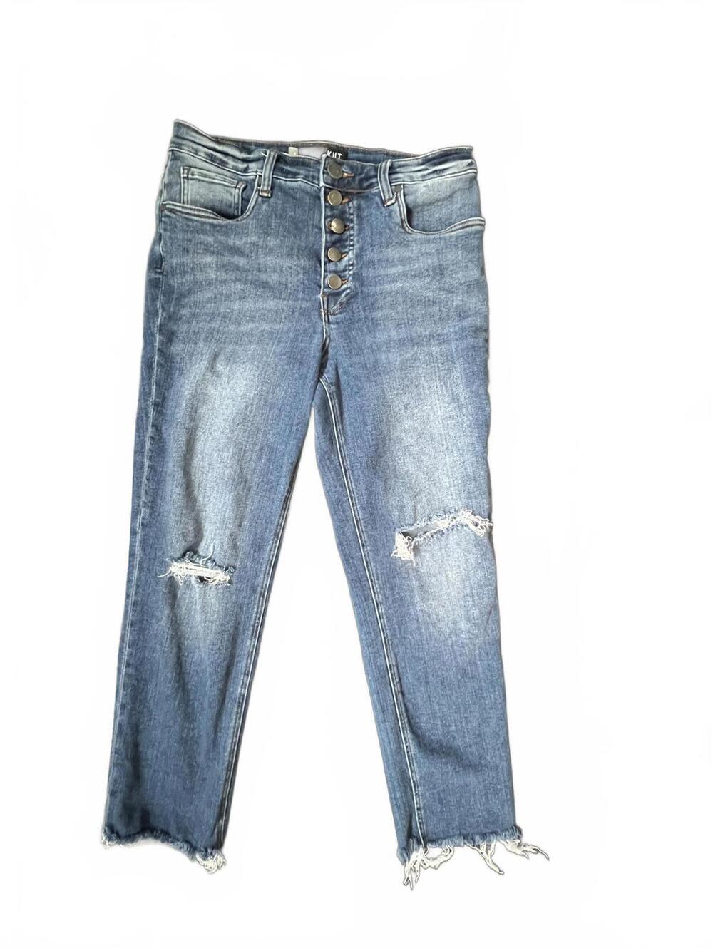 KUT from Kloth Distressed Exposed button fly Cropped Straight Leg Jeans - 6